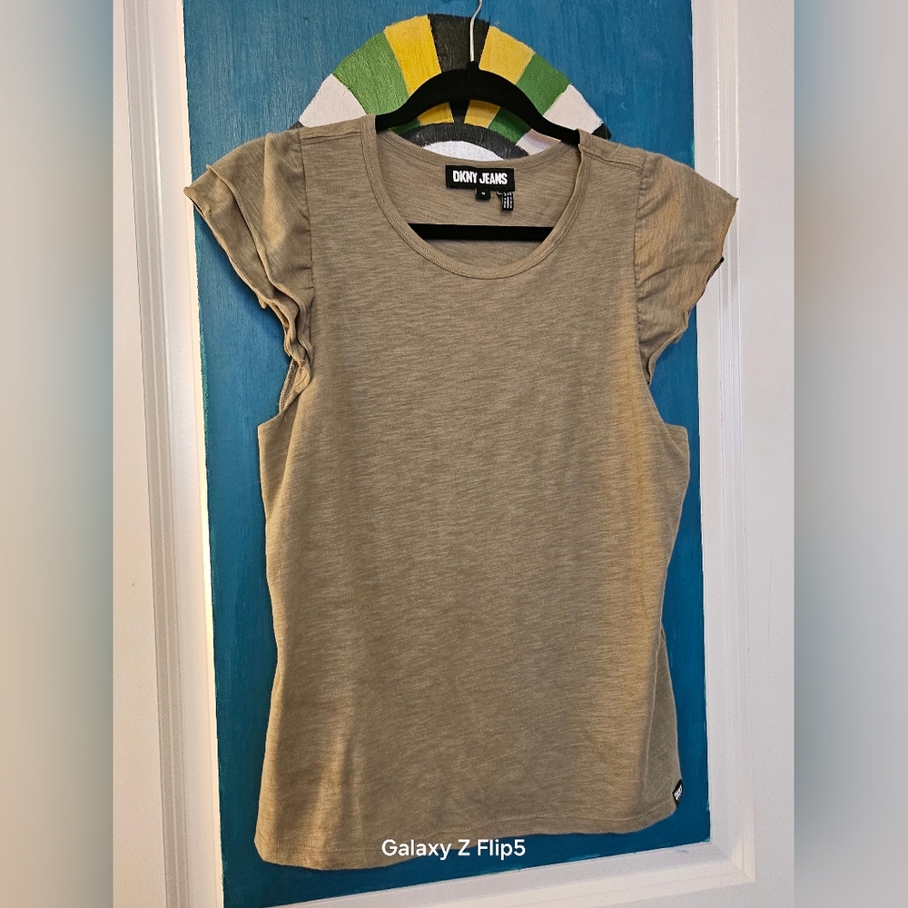 DKNY Moss Green Partly Sleeveless Boho Top-M